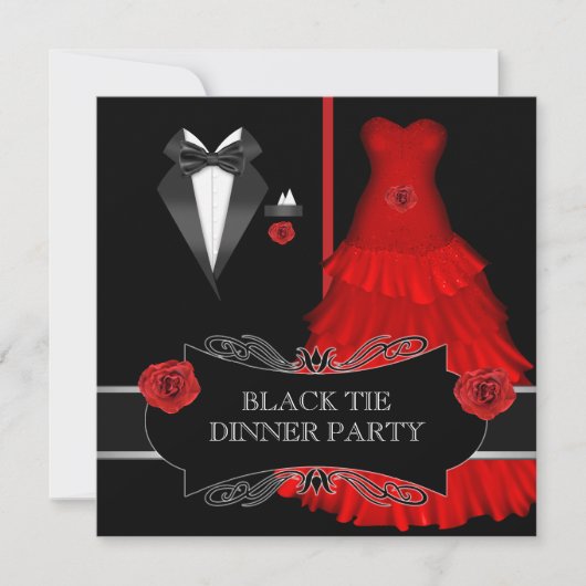 Formeel dinerfeest Wit Zwart Tie Rood 2a Kaart (Voorkant)