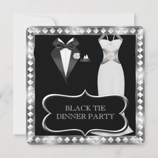 Formeel Dinnerfeest Wit Zwart Tie Hollywood Kaart (Voorkant)