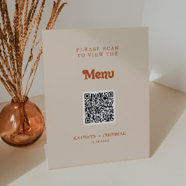 Formeel eenvoudig terracotta QR-code trouwmenu Reclamebord Met Voetstuk