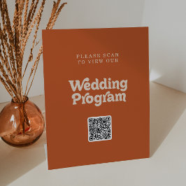 Formeel eenvoudig terracotta QR-code trouwprogramm Reclamebord Met Voetstuk