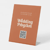 Formeel eenvoudig terracotta QR-code trouwprogramm Reclamebord Met Voetstuk (Voorkant)
