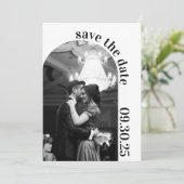 Formeel Eenvoudig Zwart en Wit Bewaar de Datum Save The Date (Staand voorkant)