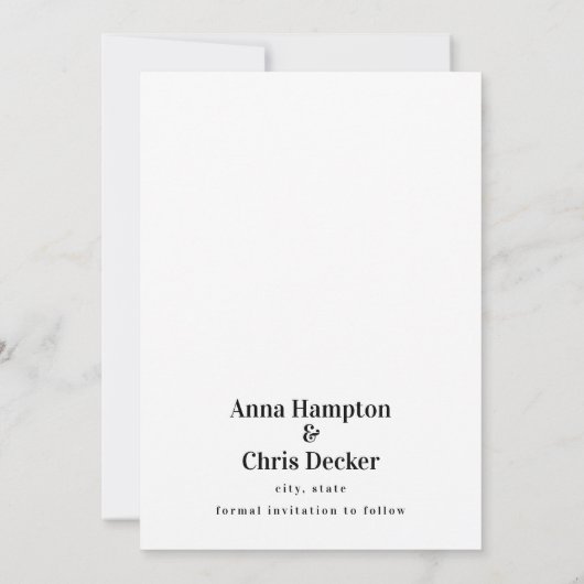 Formeel Eenvoudig Zwart en Wit Bewaar de Datum Save The Date (Achterkant)