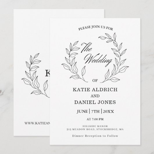 Formeel eldig elegant modern bladerwitje kaart (Voorkant / Achterkant)