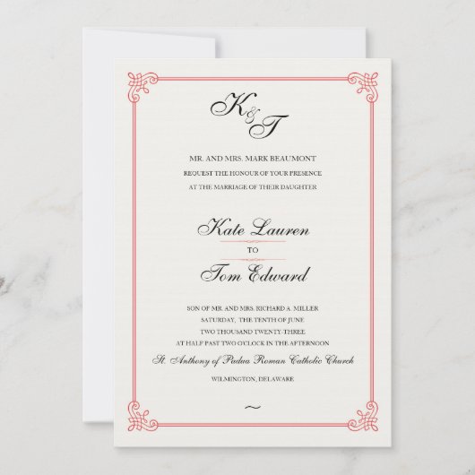 Formeel elegant monogram | Huwelijksuitnodiging Kaart (Voorkant)