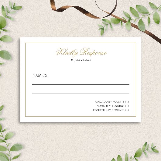 Formeel Elegant Script Zwart en Goud Trouwen RSVP Kaartje