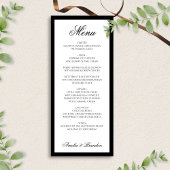 Formeel Elegant Script Zwart-wit bruiloft Menu