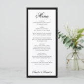 Formeel Elegant Script Zwart-wit bruiloft Menu (Staand voorkant)