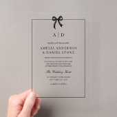 Formeel Elege zwart-wit lint Monogram Acryl Uitnodigingen (Insitu (Draagbaar))