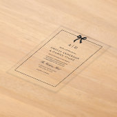 Formeel Elege zwart-wit lint Monogram Acryl Uitnodigingen (Laagn)