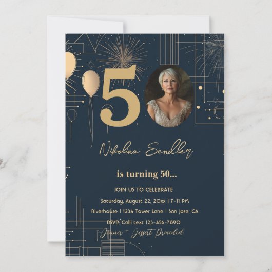 Formeel en klassiek 50 verjaardagsfeest kaart (Voorkant)