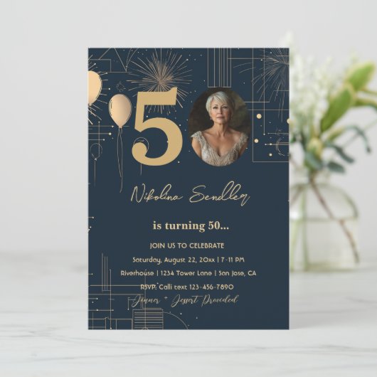 Formeel en klassiek 50 verjaardagsfeest kaart (Staand voorkant)