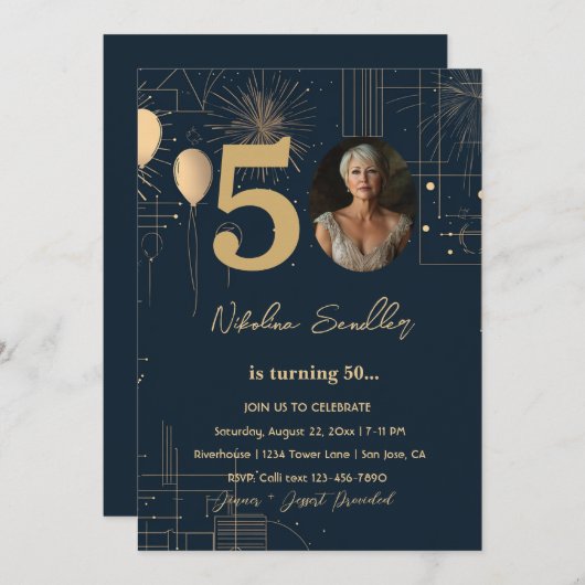 Formeel en klassiek 50 verjaardagsfeest kaart (Voorkant / Achterkant)