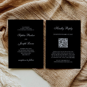 Formeel en Klassiek QR Code RSVP Zwarte Huwelijk Kaart