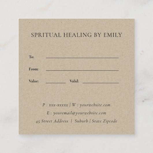 FORMEEL FAUX GOLD LOTUS FLORAL GIFT-CERTIFICAAT VIERKANTE VISITEKAARTJE (Achterkant)