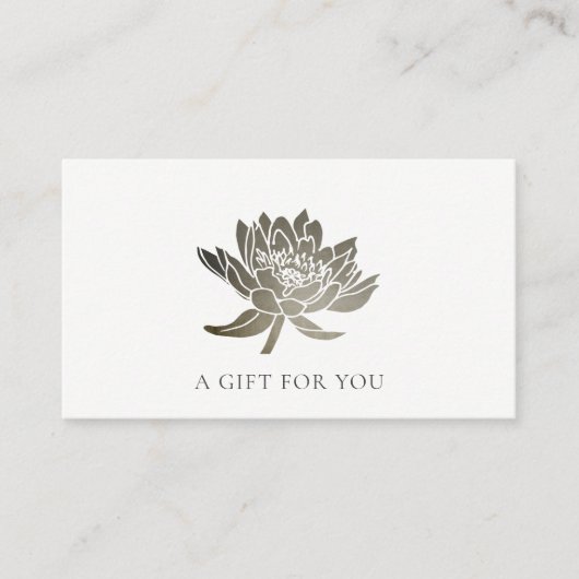 FORMEEL FAUX SILVER LOTUS FLORAL GIFT-CERTIFICAAT VISITEKAARTJE (Voorkant)