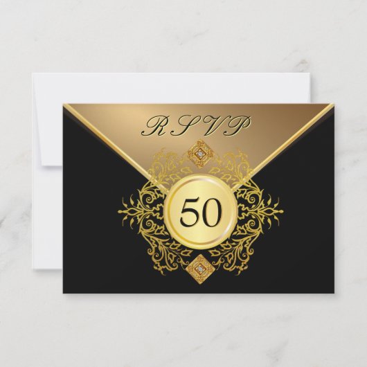 Formeel Gold Black 50e verjaardag Jubileum RSVP (Voorkant)