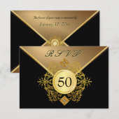 Formeel Gold Black 50e verjaardag Jubileum RSVP (Voorkant / Achterkant)