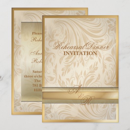 Formeel goud Damask Repetitie Diner Uitnodiging (Voorkant / Achterkant)