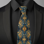 Formeel goud Deep Blue Bloemen Boeketten Vlinders Stropdas