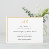 Formeel Gouden Monogram Eenvoudig Elegant Trouwfee Save The Date (Staand voorkant)