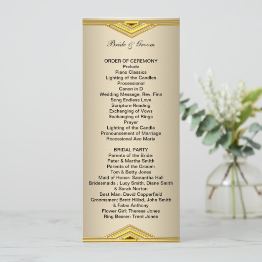 Formeel huwelijksprogramma lang programmakaart (Staand voorkant)