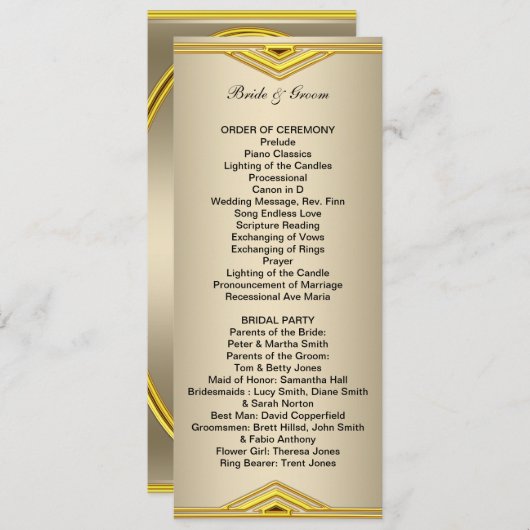 Formeel huwelijksprogramma lang programmakaart (Voorkant / Achterkant)