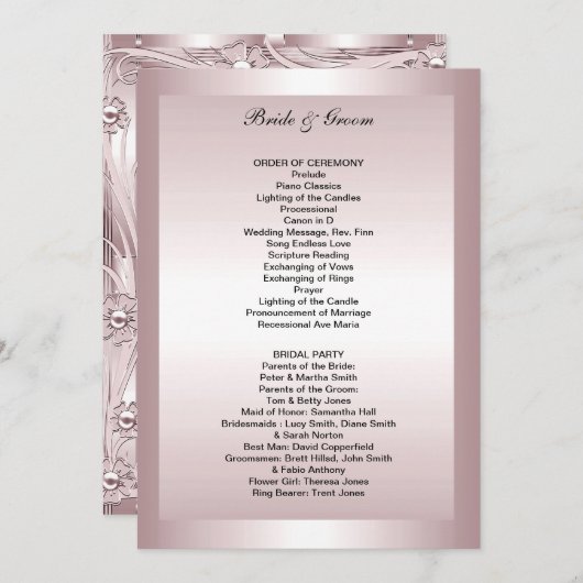 Formeel huwelijksprogramma programmakaart (Voorkant / Achterkant)