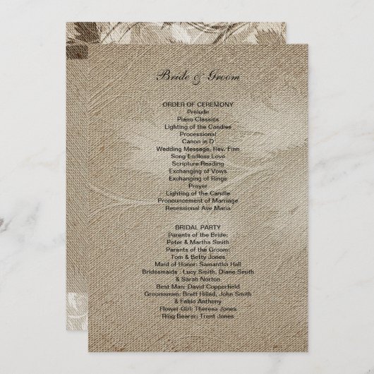 Formeel huwelijksprogramma programmakaart (Voorkant / Achterkant)