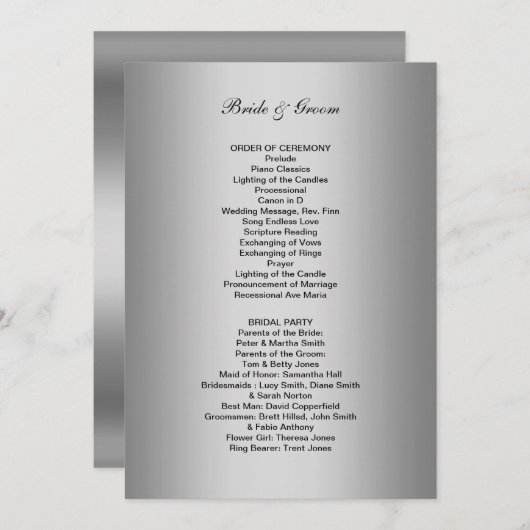 Formeel huwelijksprogramma programmakaart (Voorkant / Achterkant)