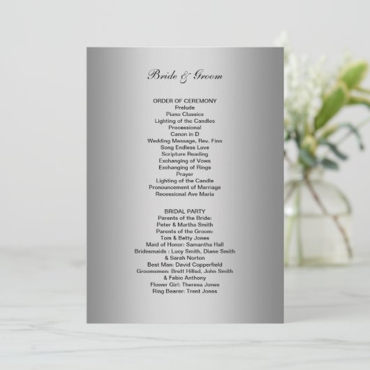 Formeel huwelijksprogramma programmakaart (Staand voorkant)