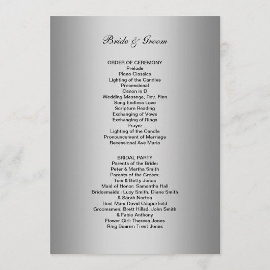 Formeel huwelijksprogramma programmakaart (Voorkant)