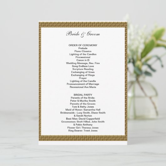 Formeel huwelijksprogramma wit en goud programmakaart (Staand voorkant)