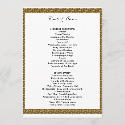 Formeel huwelijksprogramma wit en goud programmakaart (Voorkant)
