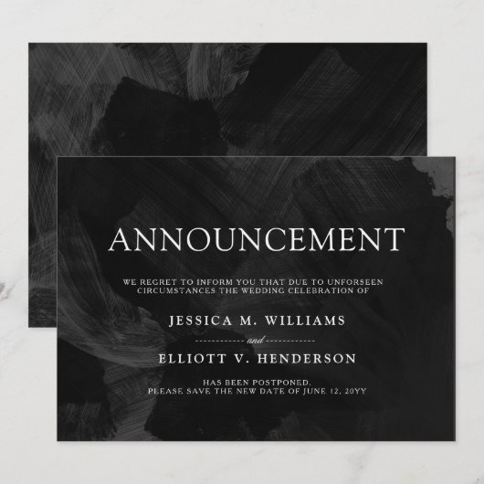 Formeel Huwelijksuitstel Bericht Zwart Kaart (Voorkant / Achterkant)
