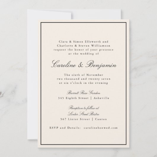 Formeel Klassiek Border Script Elegant Bruiloft Iv Kaart (Voorkant)