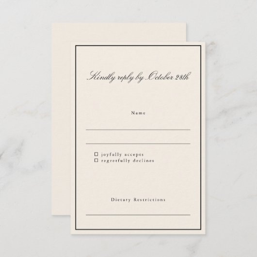 Formeel Klassiek Border Script Elegant Bruiloft Iv RSVP Kaartje (Voorkant / Achterkant)