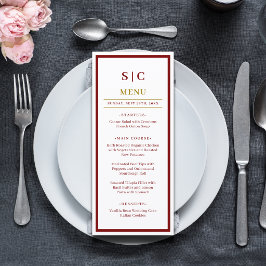 Formeel Klassiek Bruine en Gouden Monogram Huwelij Menu