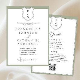 Formeel Klassiek Elegant Wapen Schrift Groen Huwel Kaart