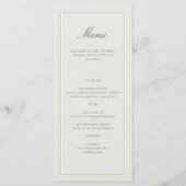 Formeel Klassiek Groen Verhoogd Frame Ecru Bruilof Menu (Voorkant)
