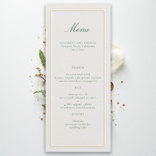 Formeel Klassiek Groen Verhoogd Frame Ecru Bruilof Menu