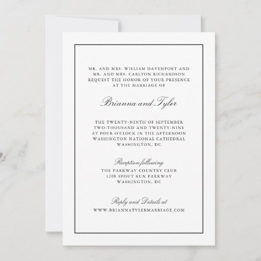 Formeel Klassiek Script Black Border RSVP Bruiloft Kaart (Voorkant)