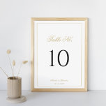 Formeel Klassiek Script Zwart en Goud Trouwen Kaart<br><div class="desc">Introductie van ons formele Classic Script Black en Gold Trouwtafelnummer, een tijdloze en elegante toevoeging aan uw receptiedecor. Met verfijnde zwarte tekst in combinatie met een luxe gouden script op een schone witte achtergrond, voegt dit tafelnummerontwerp sophisticatie en stijl toe aan uw evenement, terwijl het gasten helpt hun stoelen met...</div>