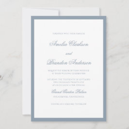 Formeel Klassiek Stofblauw Rand Script Bruiloft Kaart