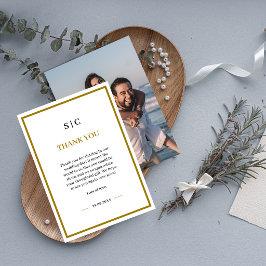 Formeel Klassiek Zwart Goud Monogram Foto Bruiloft Bedankkaart