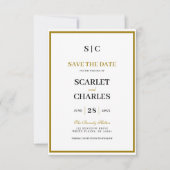 Formeel Klassiek Zwart Gouden Monogram Trouwen Save The Date (Voorkant)