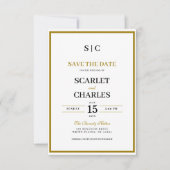 Formeel Klassiek Zwart Gouden Monogram Trouwen Save The Date (Voorkant)