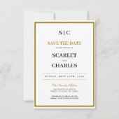 Formeel klassiek zwart gouden monogram trouwfeest save the date (Voorkant)