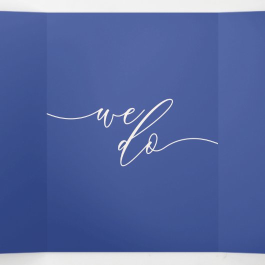 Formeel kobalt blauw manuscript wij Modern Weddens Drieluik Kaart (Binnenkant midden)