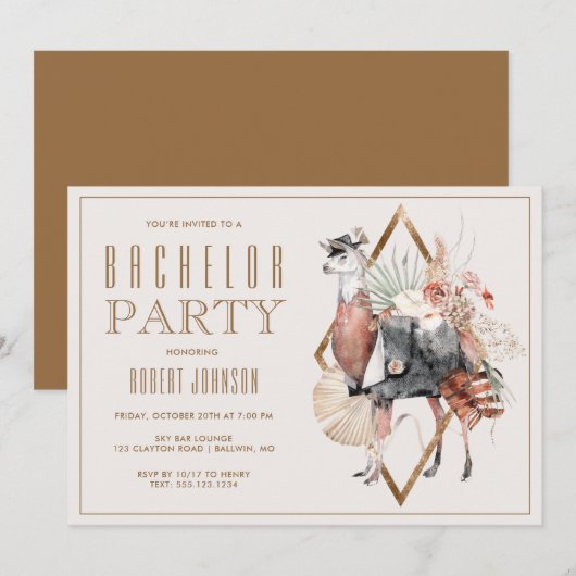 Formeel Lama Heren Bachelorfeest Kaart (Voorkant / Achterkant)